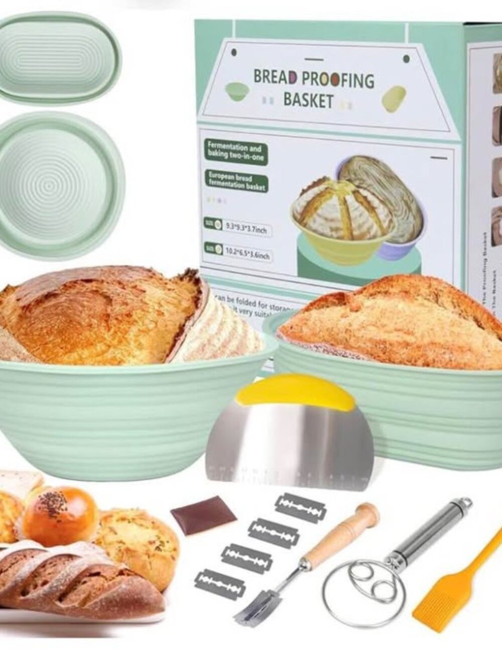 Silicone Banneton Bread Proofing Baskets, 9 Inch Round & 10 Inch